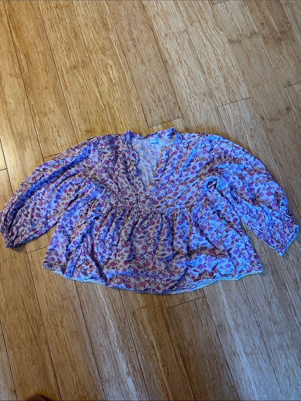 Spell Lavender and Pink Floral Peasant Blouse